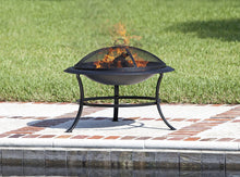 Load image into Gallery viewer, Fire Sense Tokia Round Black Steel 30 Inch Fire Pit with Stand | Wood Burning | Mesh Spark Screen, Wood Grate, and Screen Lift Tool Included | Lightweight Portable Patio and Outdoor Heater |