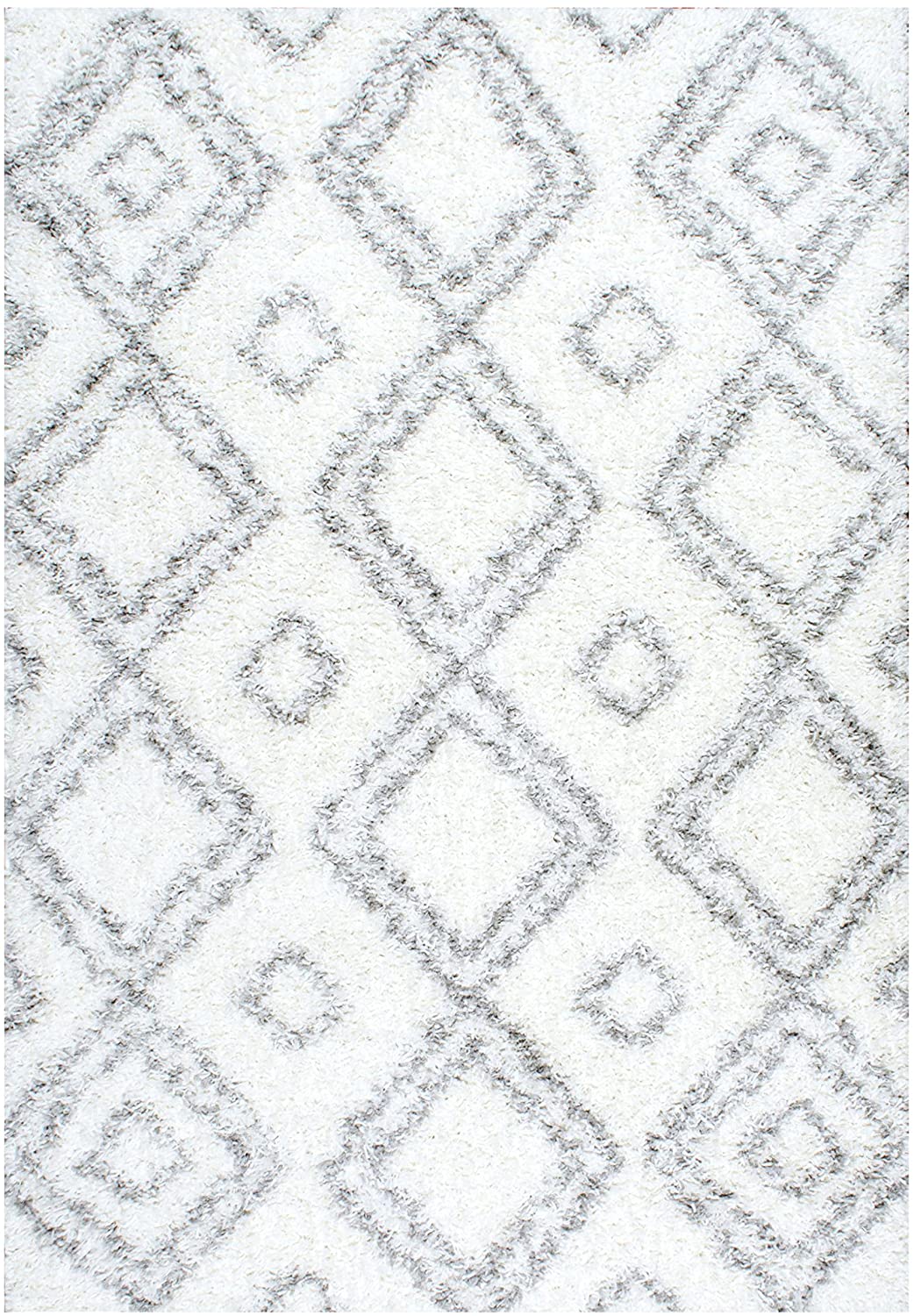 Cozy Soft and Plush Moroccan White Shag Area Rugs, 5 Feet by 8 Feet (5' x 8')