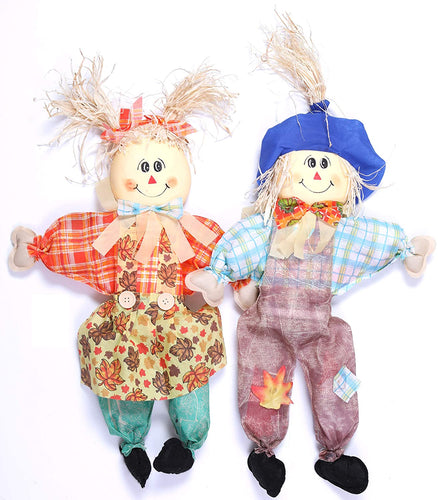 Gardenised 24 Inch Sitting Scarecrow Sister and Brother Set