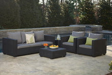 Load image into Gallery viewer, Keter Salta 3-Seater Seating Patio Sofa Sunbrella Cushions in a Resin Plastic Wicker Pattern