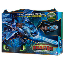 Load image into Gallery viewer, Dreamworks Dragons, Giant Fire Breathing Toothless, 20-inch Dragon with Fire Breathing Effects and Bioluminescent Color, for Kids Aged 4 and Up