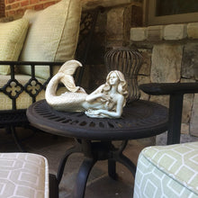 Load image into Gallery viewer, Life's A Beach 97035 Mermaid On Her Side with Table Top Base Antique White Finish Beach and Pool Figurine Statue