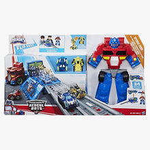 Load image into Gallery viewer, Playskool Heroes Transformers RBT Optimus Prime Race Track Trailer Playset