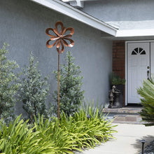 Load image into Gallery viewer, Alpine Corporation Rustic Metal Floral Windmill Stake - Kinetic Wind Spinner - Outdoor Yard Art Decor - Burnt Orange - 24" x 8" x 96"