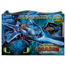 Load image into Gallery viewer, Dreamworks Dragons, Giant Fire Breathing Toothless, 20-inch Dragon with Fire Breathing Effects and Bioluminescent Color, for Kids Aged 4 and Up