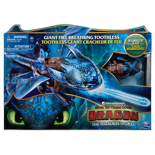 Dreamworks Dragons, Giant Fire Breathing Toothless, 20-inch Dragon with Fire Breathing Effects and Bioluminescent Color, for Kids Aged 4 and Up