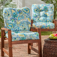 Load image into Gallery viewer, Greendale Home Fashions Outdoor Seat/Back Chair Cushion in Painted Paisley (set of 2), Baltic