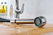 Load image into Gallery viewer, ANZZI Harbour Single-Handle Pull Out Kitchen Faucet in Brushed Nickel | cUPC Certified Commercial Stainless Steel Sinks Solid Brass Motion 360 Turning Spout Dual Setting Pull Down Sprayer | KF-AZ095