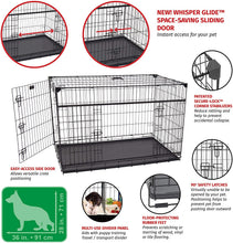 Load image into Gallery viewer, Lucky Dog Slyder Whisper Glide Sliding Door Dog Crate | 2nd Side Door Access | Patented Corner Stabilizers | Removable Tray | Rubber Feet | Carrying Handle (XL 48" x 30" x 33")