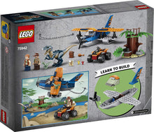 Load image into Gallery viewer, LEGO Jurassic World Velociraptor: Biplane Rescue Mission 75942, Dinosaur Toy for Preschool Kids, Featuring a Buildable Plane Toy, Posable Velociraptor, and Baby Raptor Delta, New 2020 (101 Pieces)