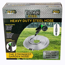 Load image into Gallery viewer, JAHRSTIM Titan Steel Strong Heavy-Duty Steel Metal Hose with 10 Nozzle Settings, Durable Rubber Gaskets and Tear Resistant, 3/4&quot; Diameter