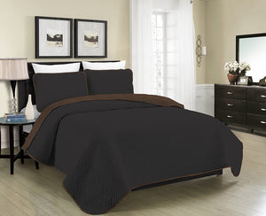 Blissful Living Reversible Luxury Pinsonic Solid Quilt Set Including Shams – Lightweight and Soft for All Year Round Comfort