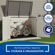 Load image into Gallery viewer, Suncast 5' x 3' Horizontal Stow-Away Storage Shed - Natural Wood-like Outdoor Storage for Trash Cans and Yard Tools - All-Weather Resin, Hinged Lid, Reinforced Floor - Vanilla and Stoney