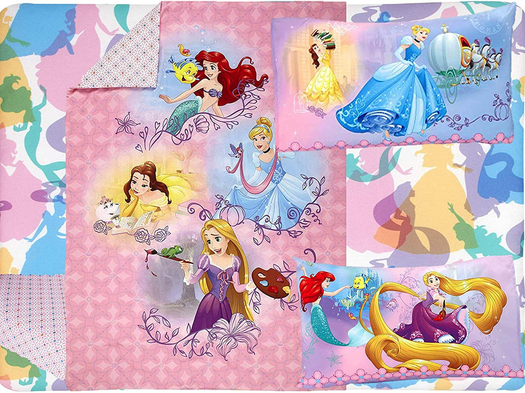 Disney Princess Adventure Rules 4pc Toddler Bedding Set - Belle - Ariel - Tanggled -Cinderella