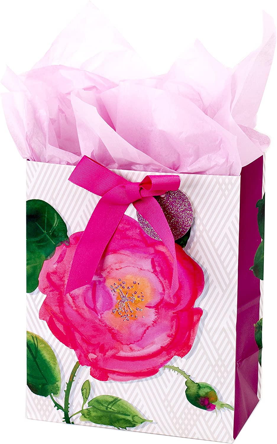 Hallmark Medium Gift Bag with Tissue Paper for Birthdays, Bridal Showers, Weddings or Any Occasion (Pink Rose)