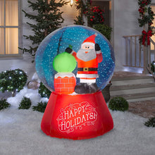 Load image into Gallery viewer, Gemmy 5.5&#39; Projection Airblown Snowflurry Snow Globe Santa On The Rooftop Scene