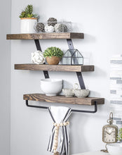 Load image into Gallery viewer, Del Hutson Designs Industrial 3-Tier Floating Shelf with Towel Bar