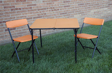 Load image into Gallery viewer, COSCO 3 Piece Indoor Outdoor Center Fold Table and 2 Chairs Tailgate Set, Orange, Black Frame