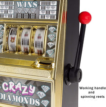 Load image into Gallery viewer, Trademark Gameroom Slot Machine Coin Bank – Electronic Realistic Mini Table Top Novelty Casino Toy with Lever for Kids &amp; Adults (Crazy Diamonds)