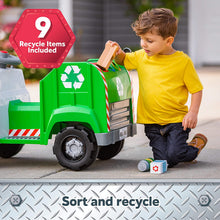 Load image into Gallery viewer, Kid Trax Real Rigs Toddler Recycling Truck Interactive Ride On Toy, Kids Ages 1.5-4 Years, 6 Volt Battery and Charger, Sound Effects, 9 Recycling Accessories Included (KT1535TG) , Green