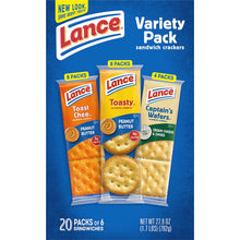 Load image into Gallery viewer, Lance Sandwich Crackers, Variety Pack with ToastChee and Toasty with Peanut Butter and Captain's Wafers with Cream Cheese, 20 Ct