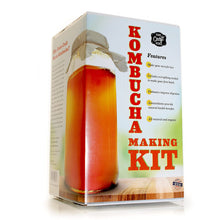 Load image into Gallery viewer, Home Craft Works Kombucha Brewing Kit Includes Organic Kombucha Scoby, Glass Brew Jar, Organic Loose Leaf Tea, Temperature Gauge, Organic Sugar, pH strips, cotton tea bag, and organic cotton cover