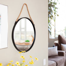 Load image into Gallery viewer, Danya B. SE001 Framed 20&quot; Decorative Round Black Metal Circle Wall Mirror with Hanging Rope – Rustic Mirror, Hanging Mirror