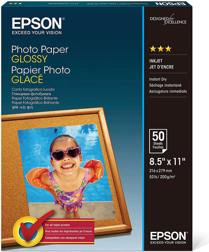Epson S041649 Glossy Photo Paper, 52 lbs., Glossy, 8-1/2 x 11 (Pack of 50 Sheets)