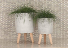 Load image into Gallery viewer, Deco 79 46475 Light Gray Fiber Clay and Wood Planters (Set of 3), White/Lightbrown