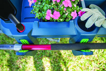 Load image into Gallery viewer, Original Little Burro, USA made lawn/garden tray for all 4-6 cu. ft. wheelbarrows. Holds rake, shovel, short handle tools, drinks &amp; water tight storage for phone. Wheelbarrow not included. Great gift!