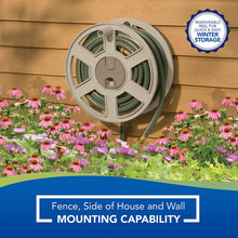 Load image into Gallery viewer, Suncast Sidetracker Garden Hose 100 ft Wall Mounted Tracker with Removable Reel Fully Assembled, feet, Taupe