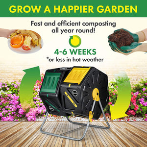 Miracle-Gro Dual Chamber Compost Tumbler – Outdoor Compost Bin, 2 Sliding Doors, (2 X 18.5 Gallon / 70 Liter)