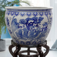 Load image into Gallery viewer, Oriental Furniture 14" Ladies Blue &amp; White Porcelain Fishbowl