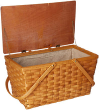 Load image into Gallery viewer, Vintiquewise QI003416 Large Woodchip Picnic Basket with White Lining and Wooden