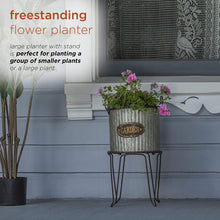 Load image into Gallery viewer, Alpine Corporation Small Metal Outdoor Flower Planter with Stand - Garden Tin - Outdoor Yard Décor