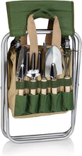 Load image into Gallery viewer, Picnic Time 5-Piece Garden Tool Set w/ Removable Tote &amp; Folding Seat