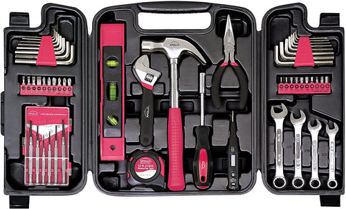 Apollo Tools DT9408P 53 Piece Household Tool Set with Wrenches, Precision Screwdriver Set and Most Reached for Hand Tools in Storage Case Pink Ribbon