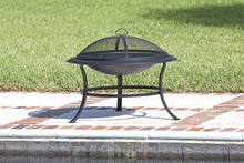 Load image into Gallery viewer, Fire Sense Tokia Round Black Steel 30 Inch Fire Pit with Stand | Wood Burning | Mesh Spark Screen, Wood Grate, and Screen Lift Tool Included | Lightweight Portable Patio and Outdoor Heater |