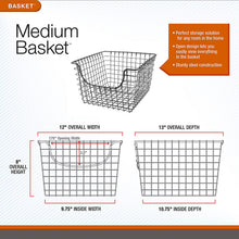 Load image into Gallery viewer, Scoop Wire Basket, Vintage-Inspired Steel Storage Solution for Kitchen, Pantry, Closet, Bathroom, Medium, Cool Gray
