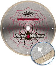 Load image into Gallery viewer, QEP 6-1008BW Black Widow 10" Wet Tile Saw Micro-Segmented Diamond Blade for Porcelain, Marble, Granite &amp; Ceramic Tile, 5/8" Arbor, Wet Cutting, 6115 Maximum Rpm