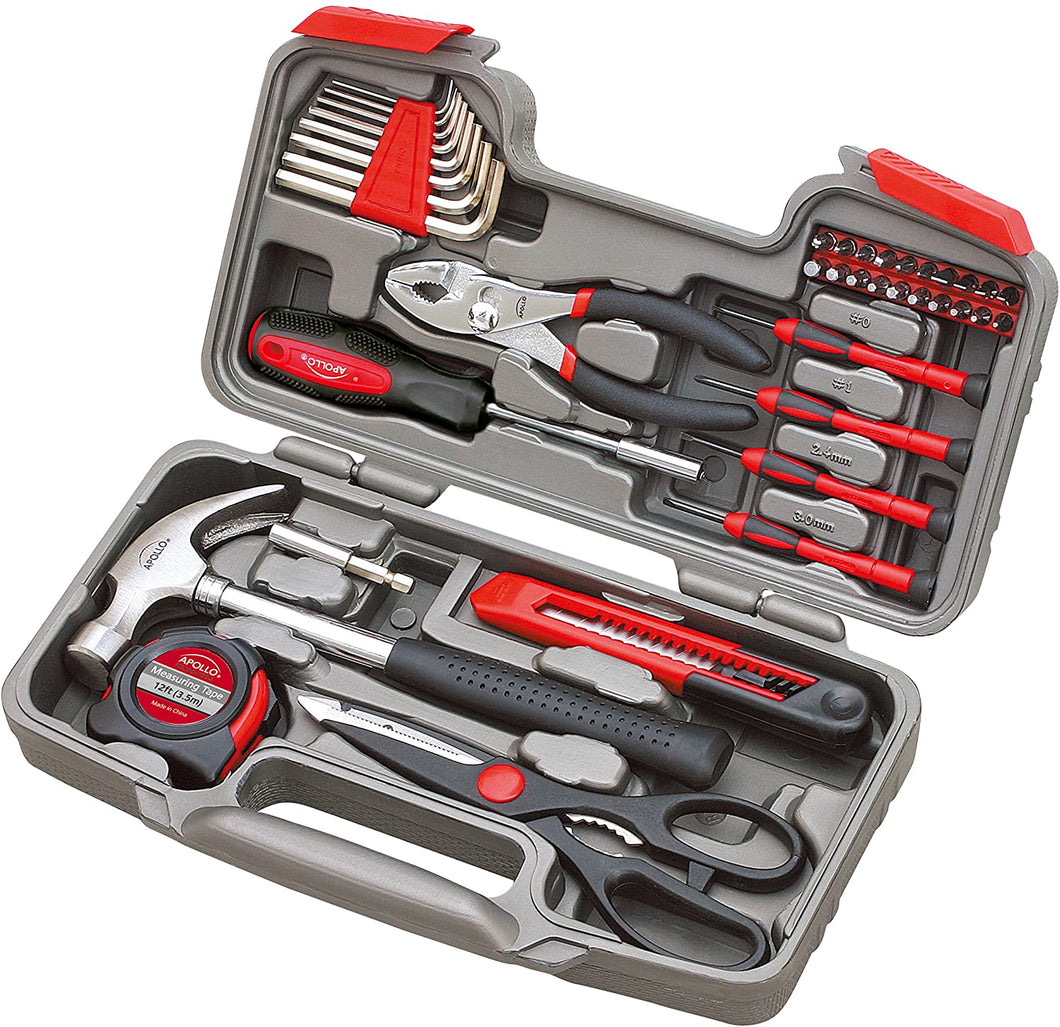 Apollo Tools Original 39 Piece General Household Tool Set in Toolbox Storage Case with Essential Hand Tools for Everyday Home Repairs