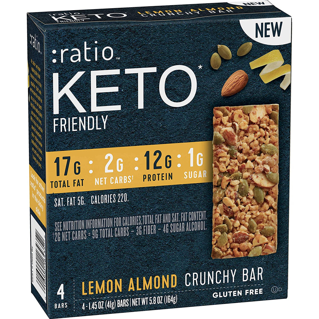 :ratio KETO friendly Lemon Almond Crunchy Bar, Gluten Free, 4 ct Box