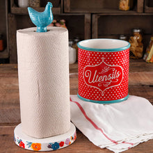 Load image into Gallery viewer, The Pioneer Woman Flea Market Stoneware Turquoise Paper Towel Holder And Crock