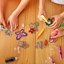 Load image into Gallery viewer, Made By Me Create Your Own Window Art by Horizon Group USA, Paint Your Own Suncatchers. Kit Includes 12 Pre-Printed Suncatchers + DIY Acetate Sheet, Window Paint, Suction Cups, &amp; More, Assorted Colors