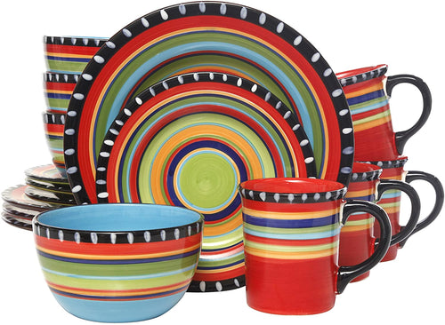 Gibson Elite Casa Azul Reactive Glaze 16 Piece Dinnerware Set, Cream and Blue
