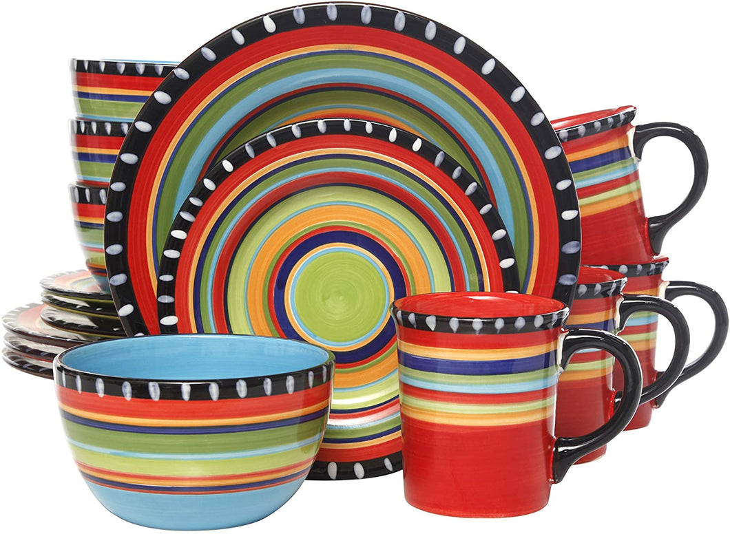 Gibson Elite Casa Azul Reactive Glaze 16 Piece Dinnerware Set, Cream and Blue