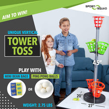 Load image into Gallery viewer, Sport Squad Precision Basket Tower Toss - Bean Bag Toss Game for Adults and Kids - Indoor or Outdoor Use - Throw The Included Bean Bags and Ping Pong Balls into Bucket Targets to Score Points