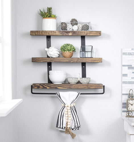 Del Hutson Designs Industrial 3-Tier Floating Shelf with Towel Bar