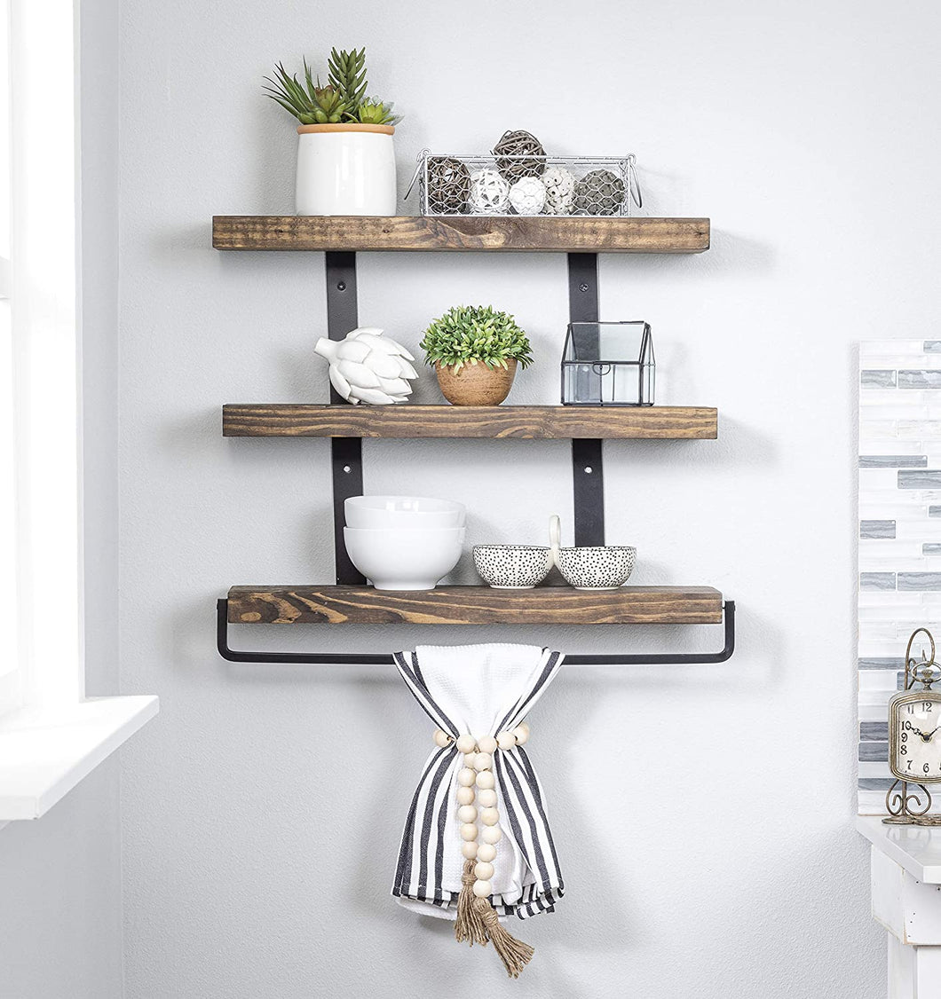 Del Hutson Designs Industrial 3-Tier Floating Shelf with Towel Bar