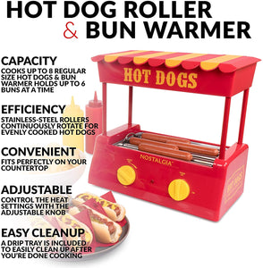 Nostalgia Roller Warmer 8 Hot Dog and 6 Bun Capacity